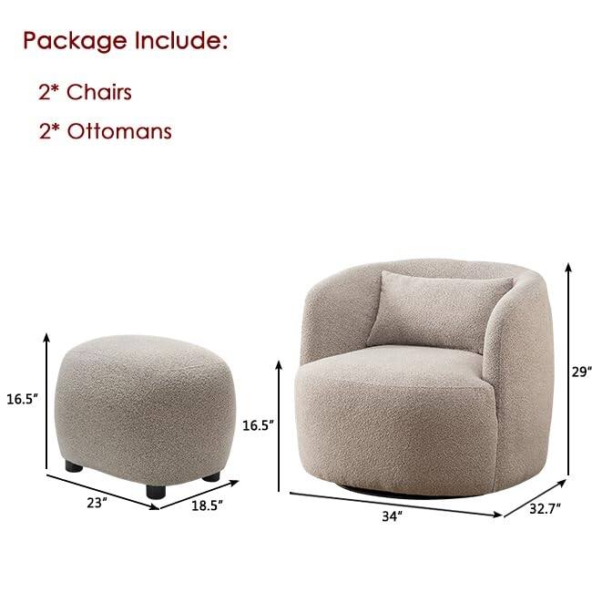 KINWELL 2-Piece Sherpa Living Room Set 1 Accent Chair 1 Boucle Ottoman