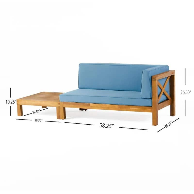 Roomfitters X-Back Corner Bench with Coffee Table, Outdoor Wooden Patio Sofa with Cushions for Garden or Porch