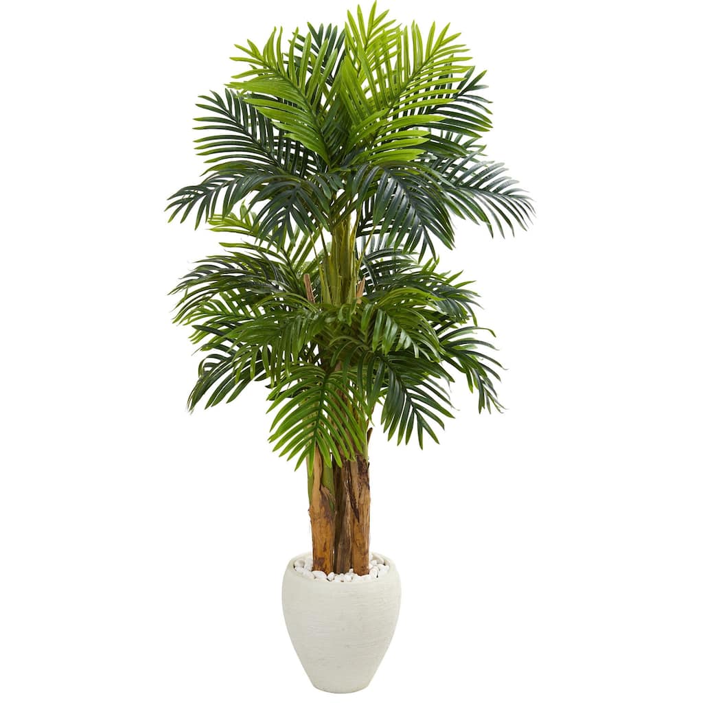 Luxury Palm Tree Indoor, 5.5ft Artificial Tree with Planter, White Faux Palm Decor for Home - Green - 61 Inches and Over