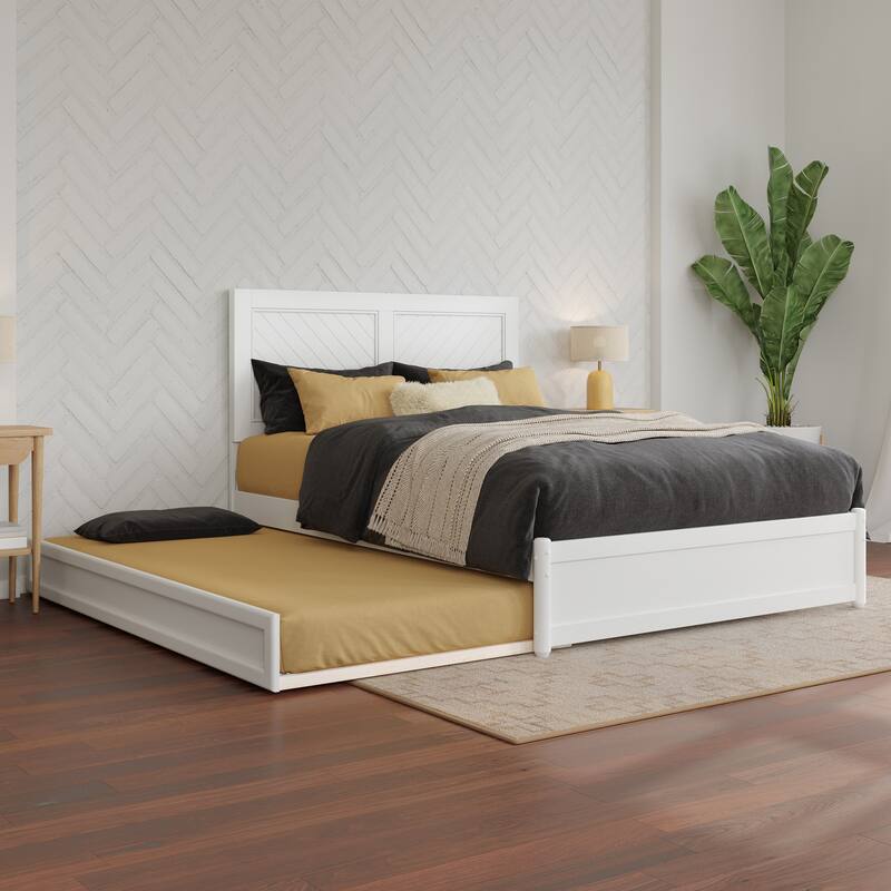 Clayton Platform Bed with Panel Footboard and Twin Trundle - White - Full