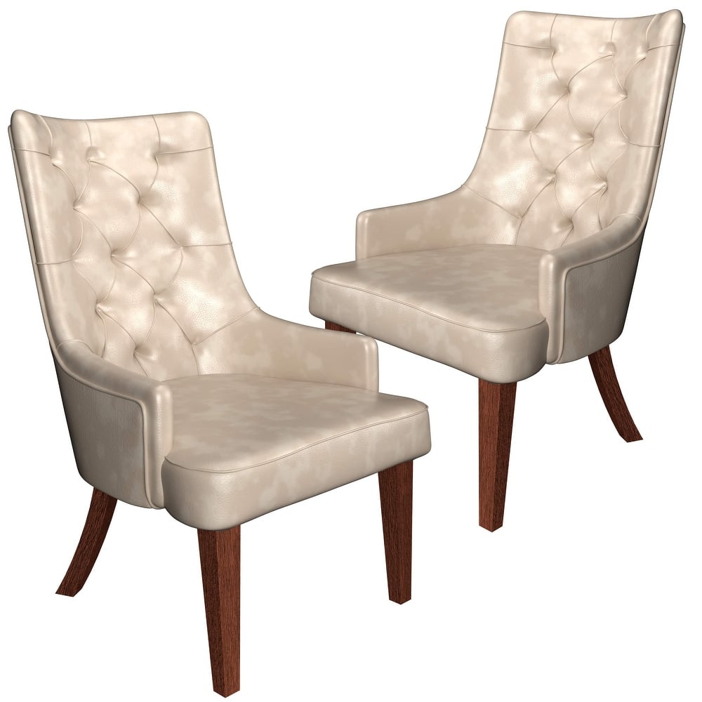 Dining Chair in Leather/Velvet Diamond-Tufted with Rubberwood Legs Set of 2