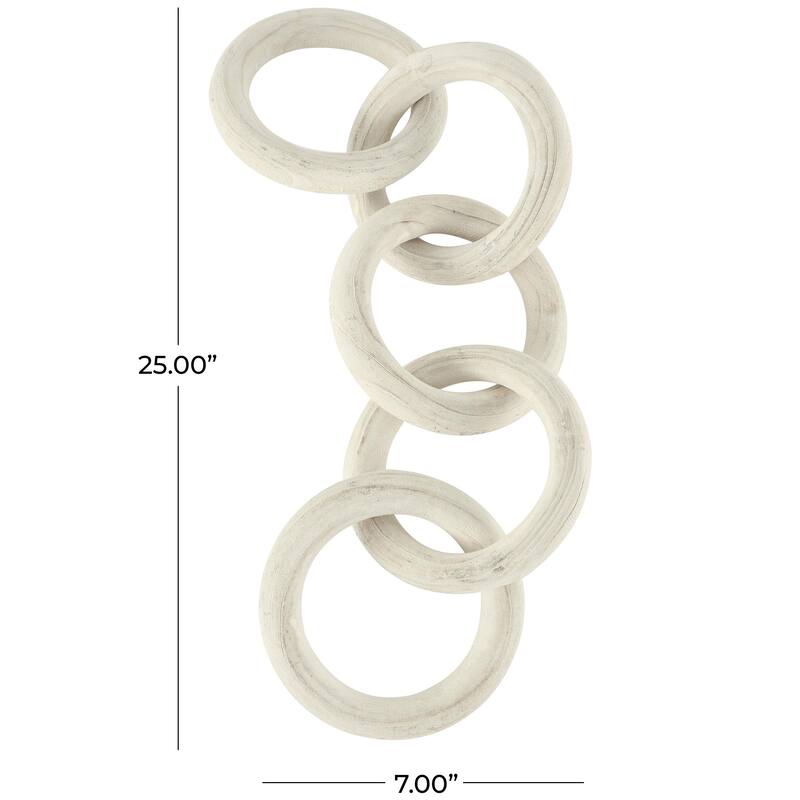 Wood Chain 5 Link Decorative Sculpture with Natural Wood Grain - White - Roche River Decor