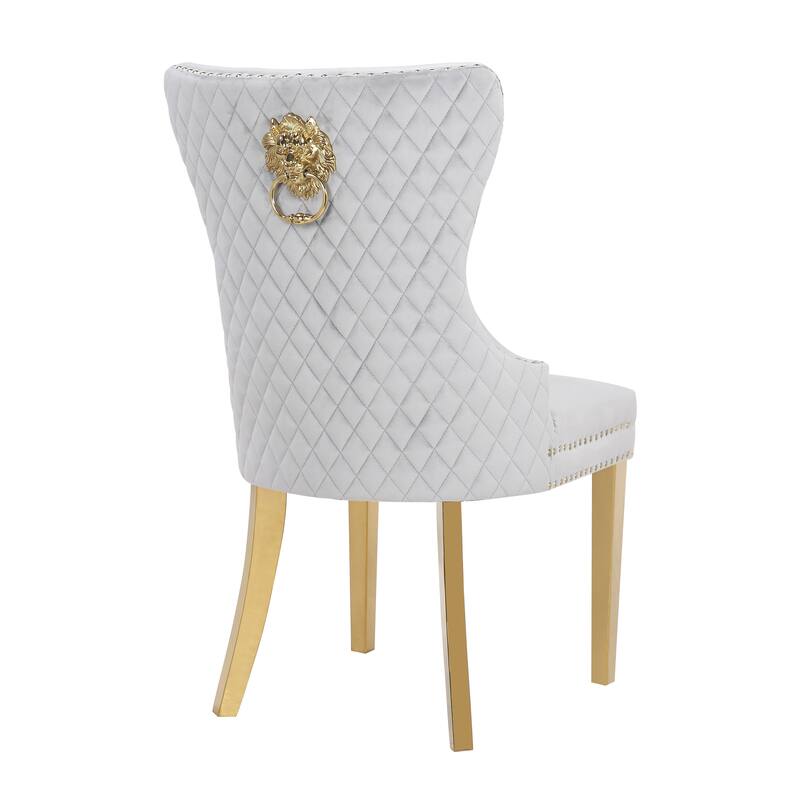 Modern Set of 2 Dining Chairs with Button Tufted Upholstered Back, Nailhead Trim, Stainless Steel Legs for Dining Room