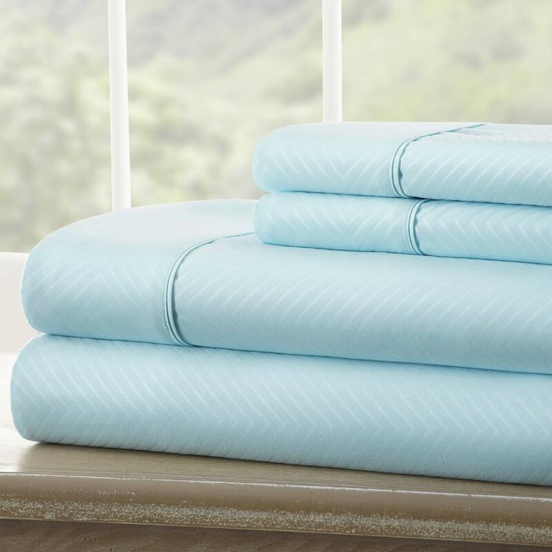 Becky Cameron Chevron 4-piece Deep Pocket Bed Sheet Set - Twin - Aqua