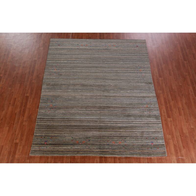 Hand Knotted Oriental 100% Wool Carpet Tribal Stripe Multi-Colored Gabbeh Area Rug - 9' 9'' X 7' 11''