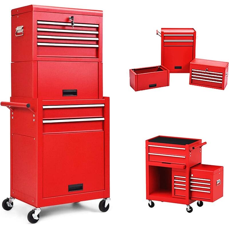 Rolling Tool Chest Storage Cabinet Tool Box with Wheels & 6 Drawers - Red