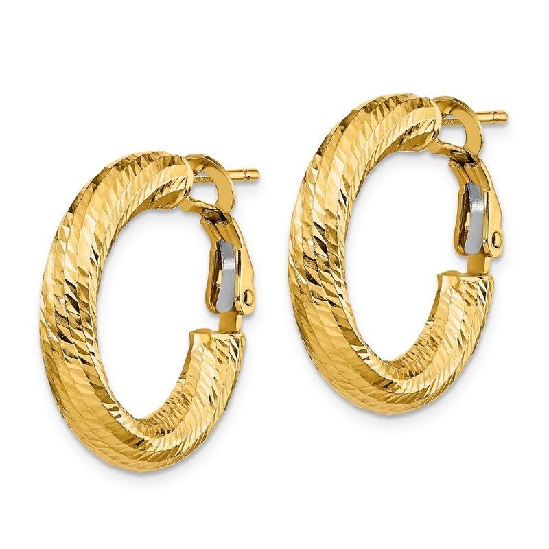 Curata 14k Yellow or White Gold Sparkle Cut 23x4mm Round Omega Back Hoop Earrings