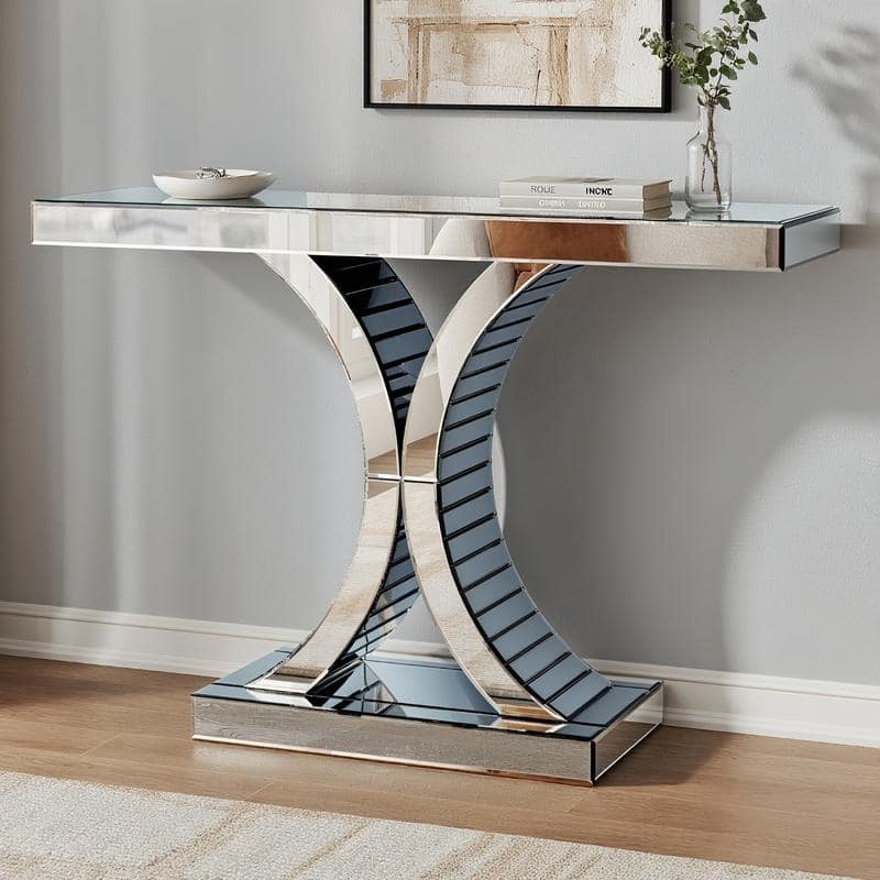 Mirrired Accent Table Console Table X-Cross Sofa Table