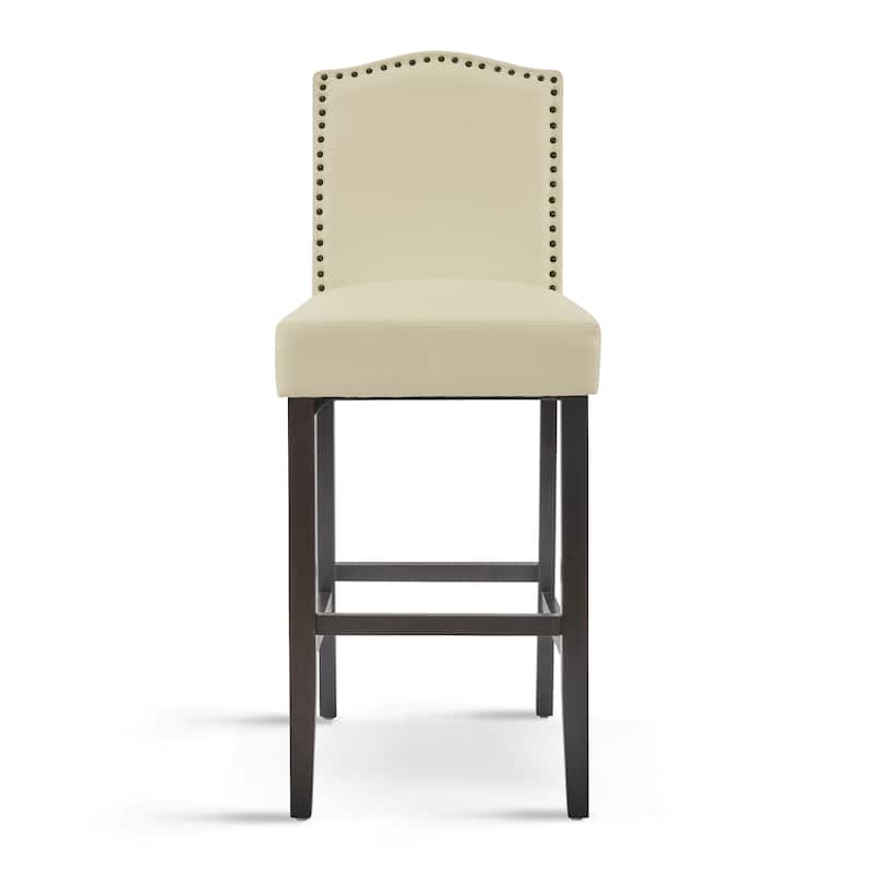 Counter Height Bar Stools Set of 2, PU Leather Upholstered Bar Stools, Dining Chairs with Nailheads & Rubber Wood Legs