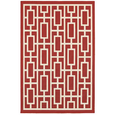 Monroe Red Ivory Geometric Outdoor Casual Area Rug