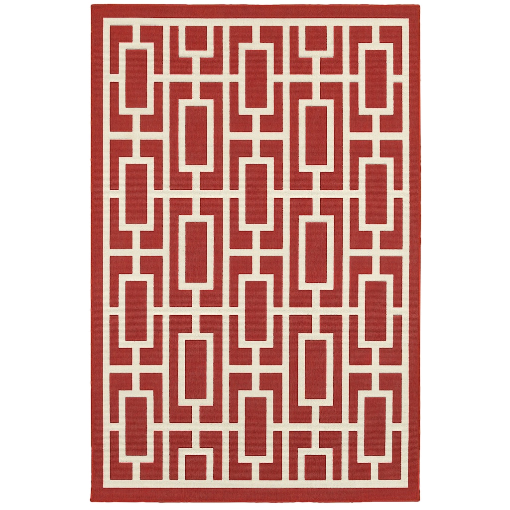 Monroe Red Ivory Geometric Outdoor Casual Area Rug