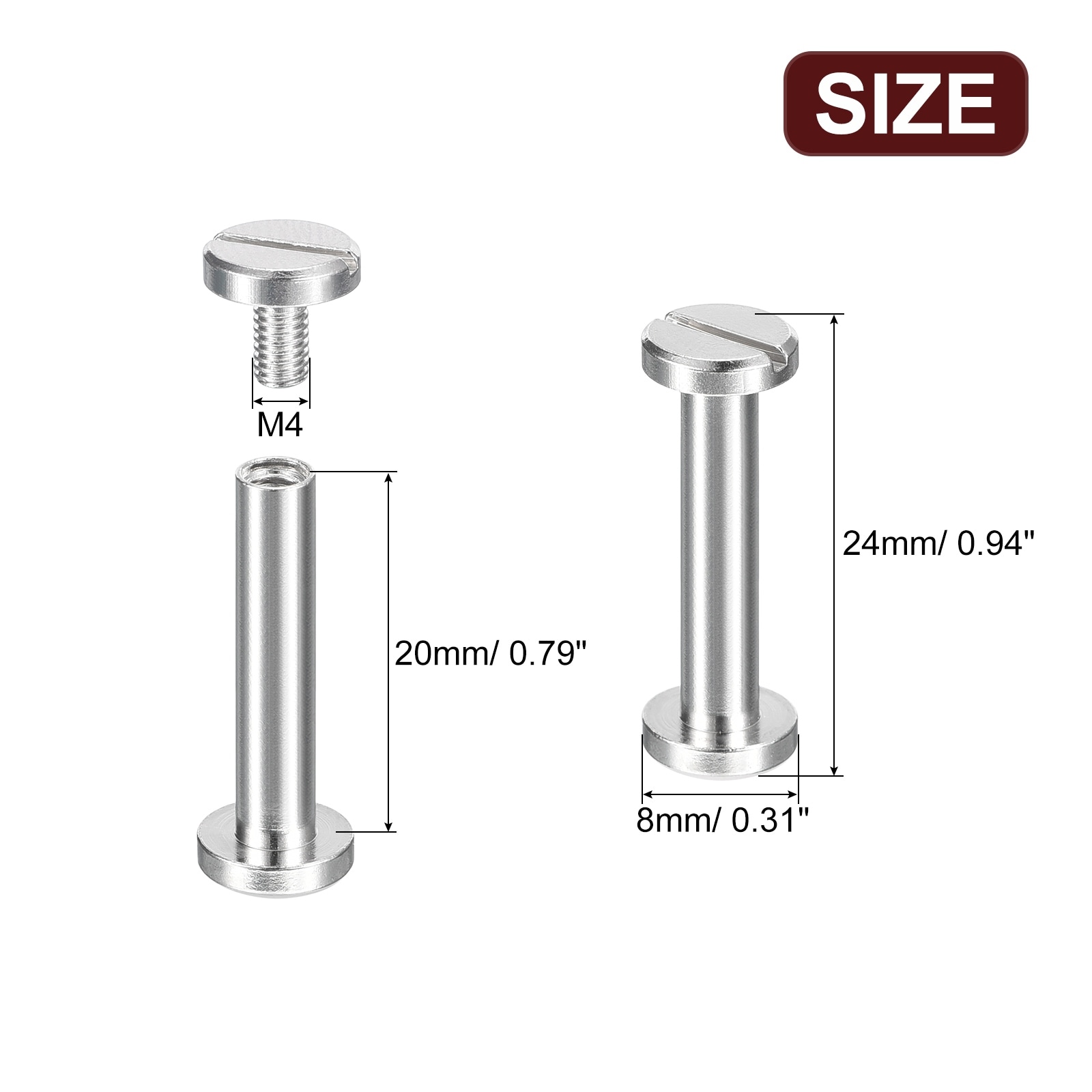 Brass Chicago Screws, Flat Head Screw Back Binding Post Nail Stud Rivets for Leather Craft Belt Strap