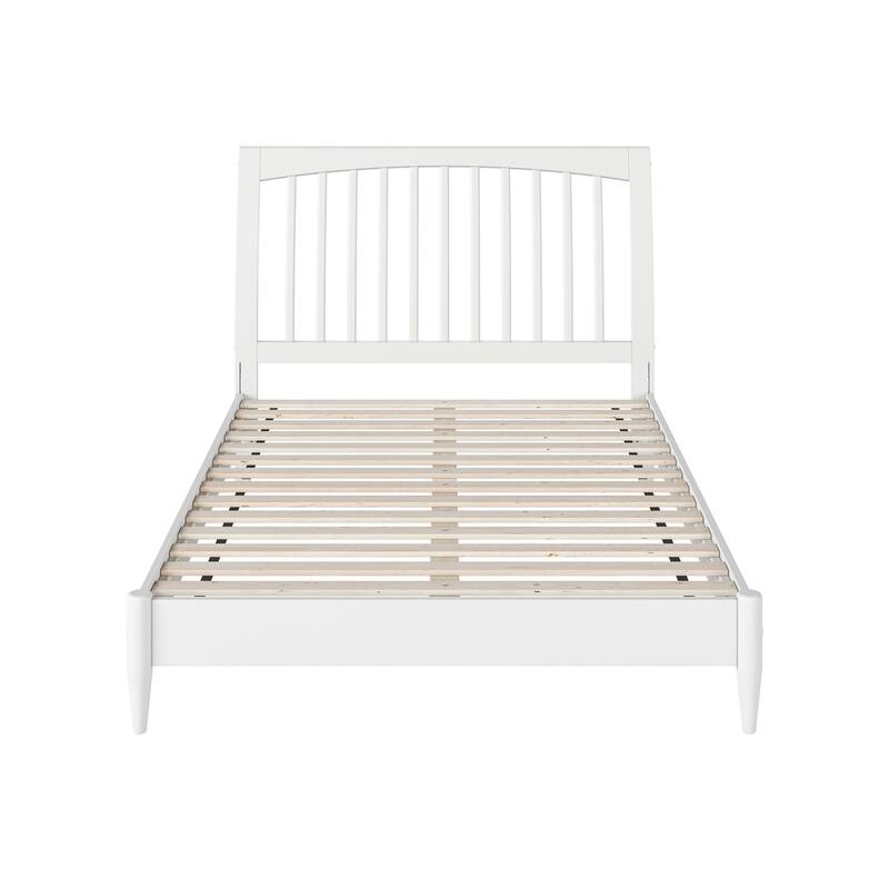 Modern Platform Bed - Solid Wood Sleigh Bed with USB Charging - Low Profile Bed Frame for Bedroom - White Finish