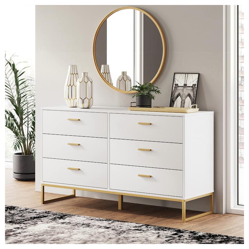 Signature Design by Ashley Socalle White/Gold Dresser - 6-drawer - White/Gold