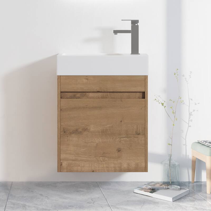 GDFStudio - Ellis Modern 18" Floating Wall-Mounted Bathroom Vanity with White Resin Sink