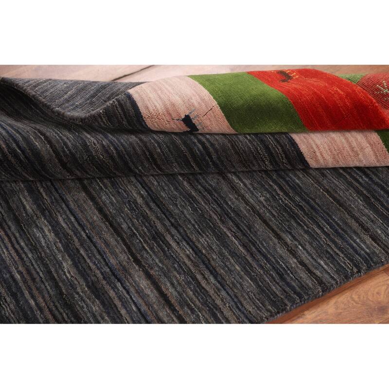 Striped Tribal Gabbeh Oriental Foyer Rug Handmade Wool Carpet - 4'0"x 6'0"