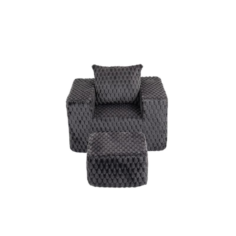 HomeRoots 42" Charcoal Chenille Arm Chair With Ottoman - 42.00 in. x 23.00 in. x 35.00 in.