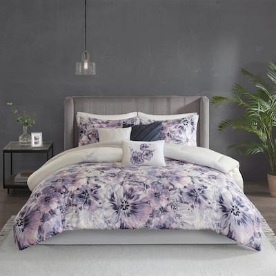 Madison Park Adella Purple 7 Piece Cotton Printed Comforter Set