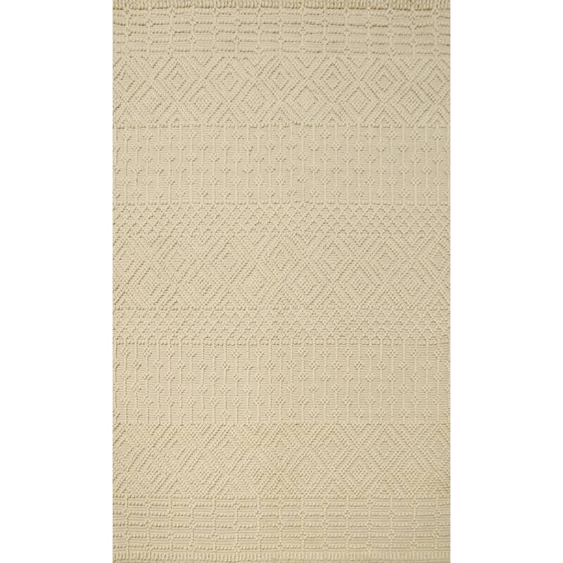 Hand Knotted Oriental 100% Wool Carpet Modern Geometric Beige & Ivories Modern Gotti Design Area Rug - 7' 5'' X 5' 0''