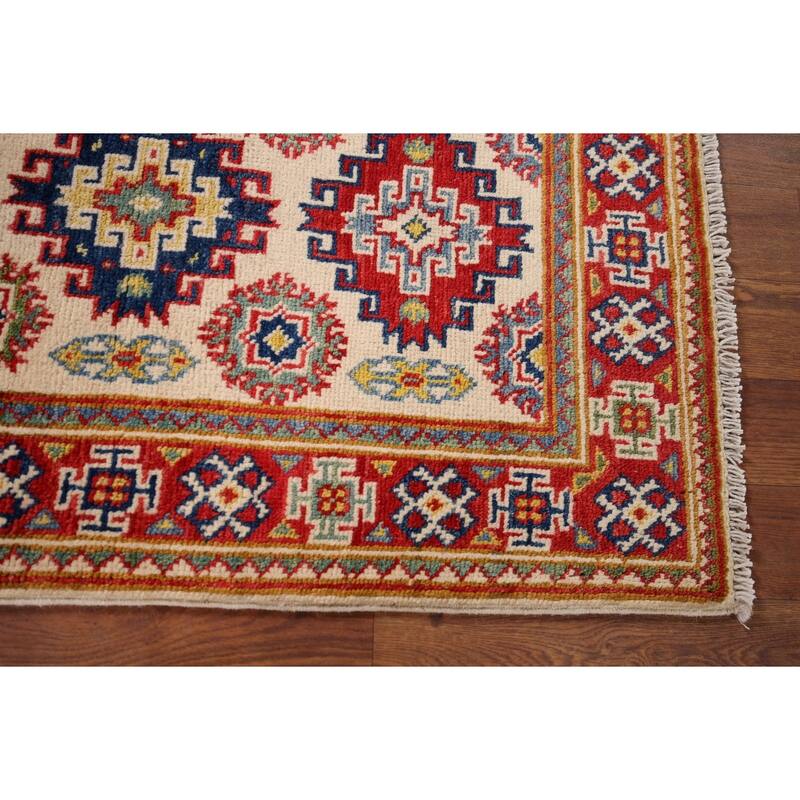 Ivory Kazak Oriental Accent Rug Hand-Knotted Wool Carpet - 1'10" x 2'10"