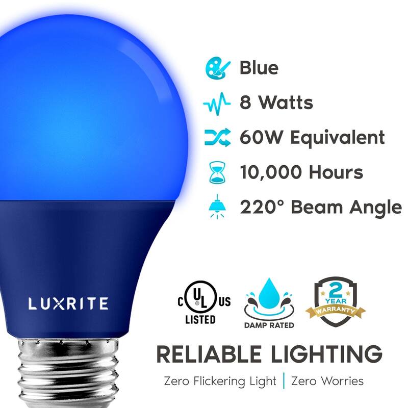 Luxrite A19 Yellow LED Bug Light Bulbs 8W Non-Dimmable UL Listed E26 ...