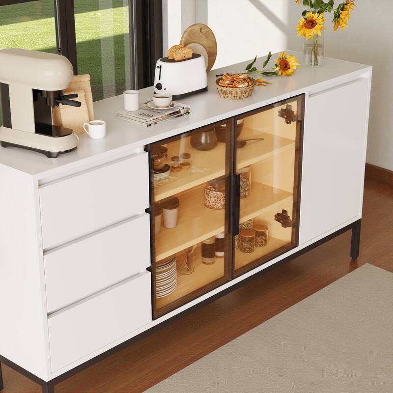 Buffet Cabinet with 3 Drawers and 2 Doors, Kitchen Sideboard Storage Console for Dining Room or Living Room