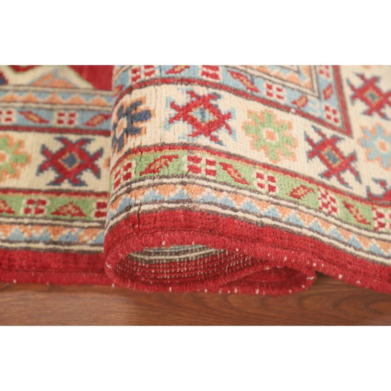 Kazak Accent Rug Hand-Knotted Geometric Wool Carpet - 2'8" x 4'0"