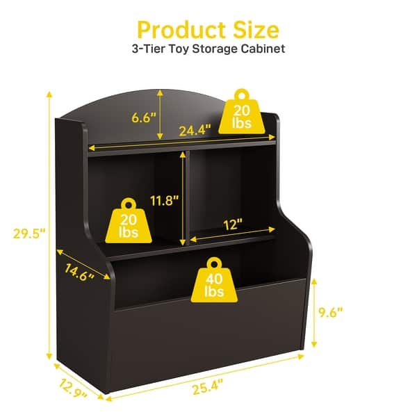 dimension image slide 1 of 2, Kids 3-Tier Toy Storage Organizer Kids Bookshelf Toy Shelf