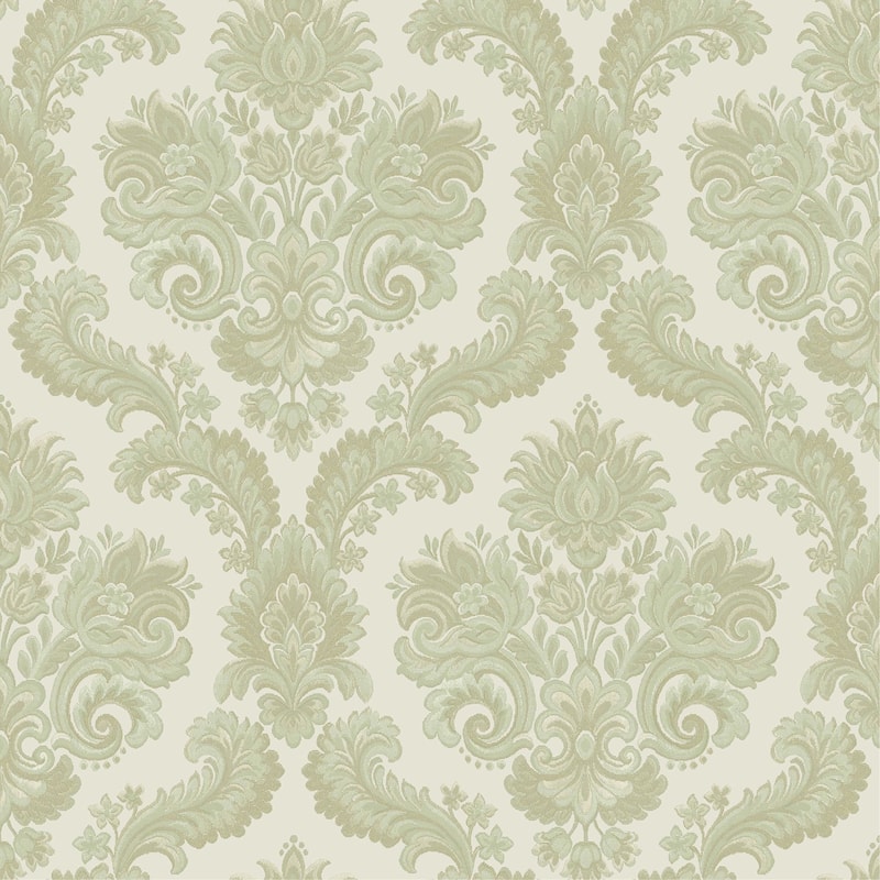 Galerie Wallcoverings Italian Style Traditional Floral Damask Vinyl on Non-woven Wallpaper Roll - 33 feet x 21 inches - Green