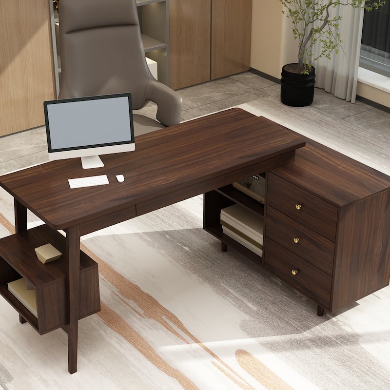 L-Shaped Computer Desk Storage Cabinet Large Executive Office Desk