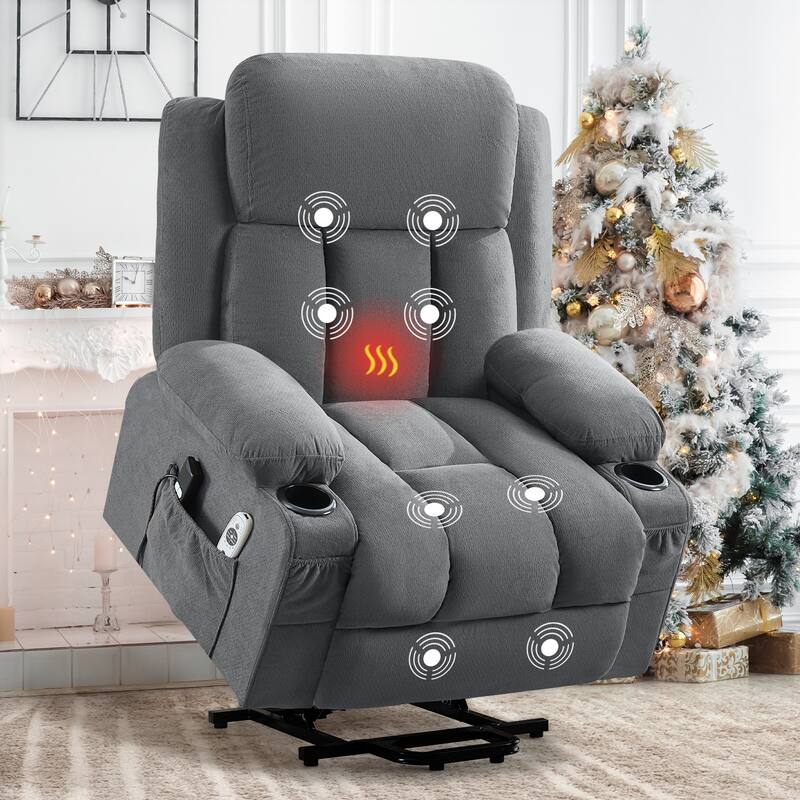 Power Lift Recliner Chair with Heat & Massage, USB Port & Remote Control for Elderly & Living Room - Grey