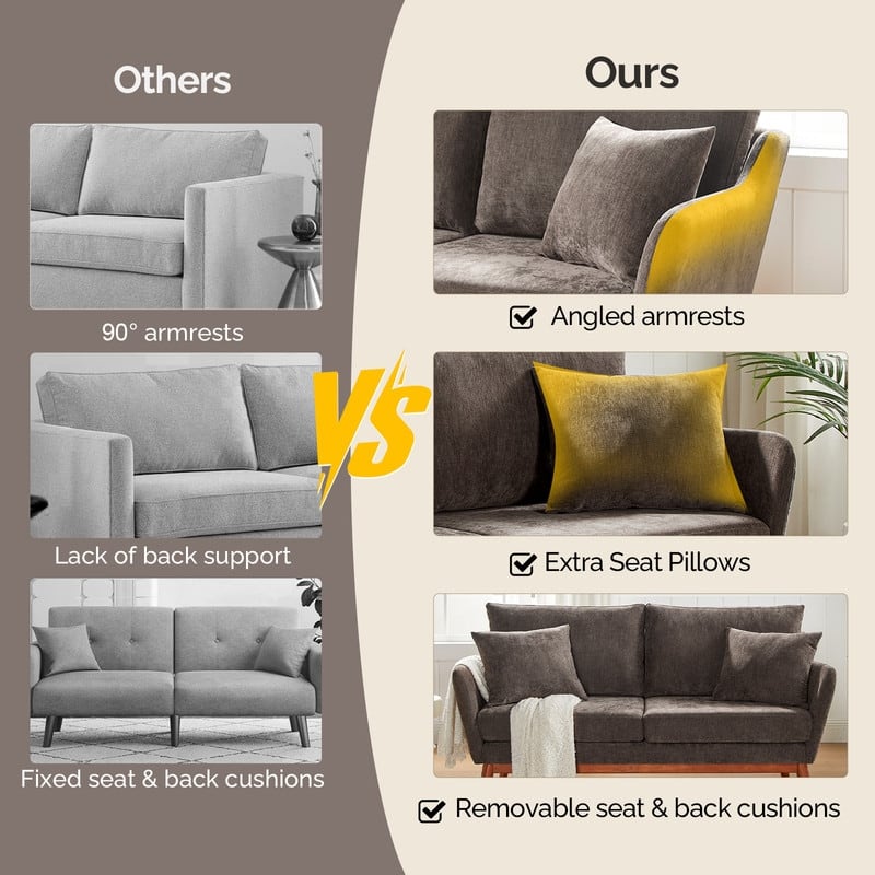 Linen Blend Mid-Century Modern Small Spaces Loveseat Two-Seater Sofa With Solid Wood Base