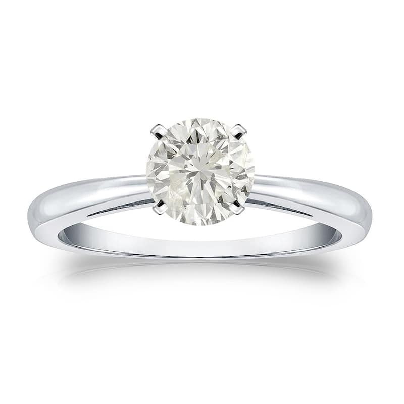 Auriya 18k Gold 3/4ctw Round Solitaire Diamond Engagement Ring (J-K, I1-I2) - 10 - White