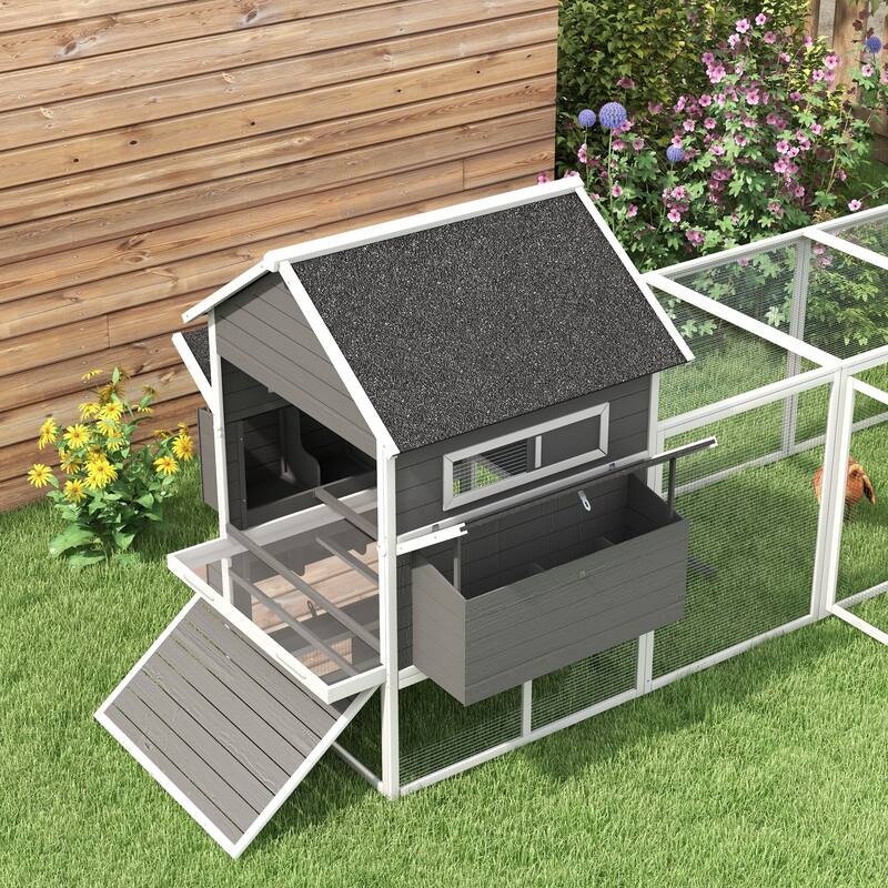 PawHut XL Solid Wood Deluxe Outdoor Lockable Chicken Coop Kit with Nesting Box and Run, Orange