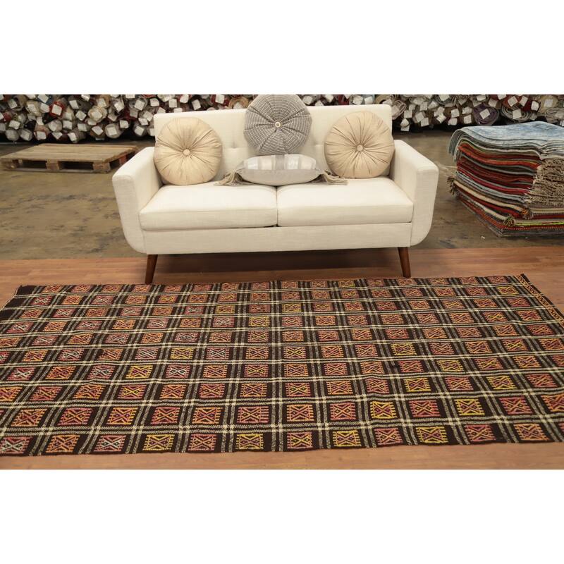Hand Woven Oriental 100% Wool Carpet Southwestern Tribal Multi-Colored Kilim Runner Rug - 9' 1'' X 4' 2''