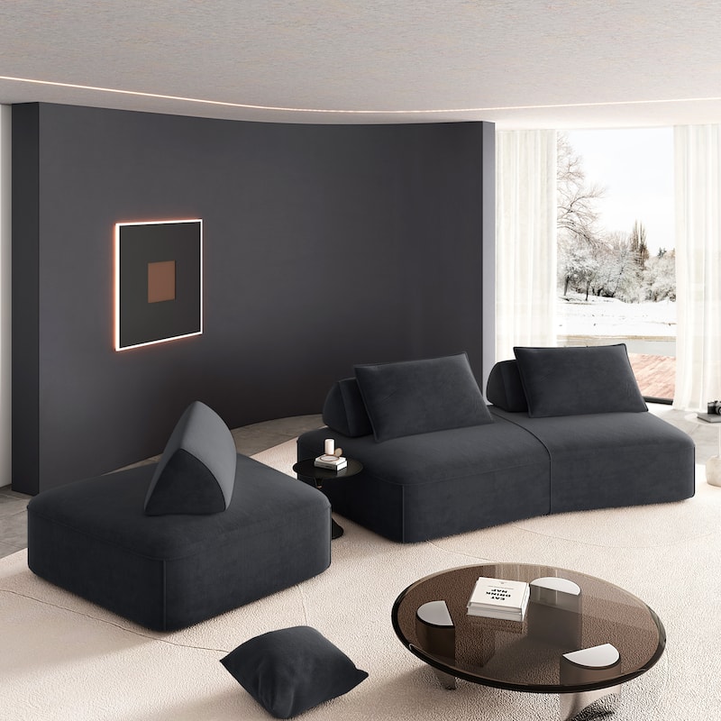 Modern 139" Modular Sectional Sofa Set, DIY Upholstered Fluffy Chenille Sofa, Removable Backrests & Pillows, Deep Seat
