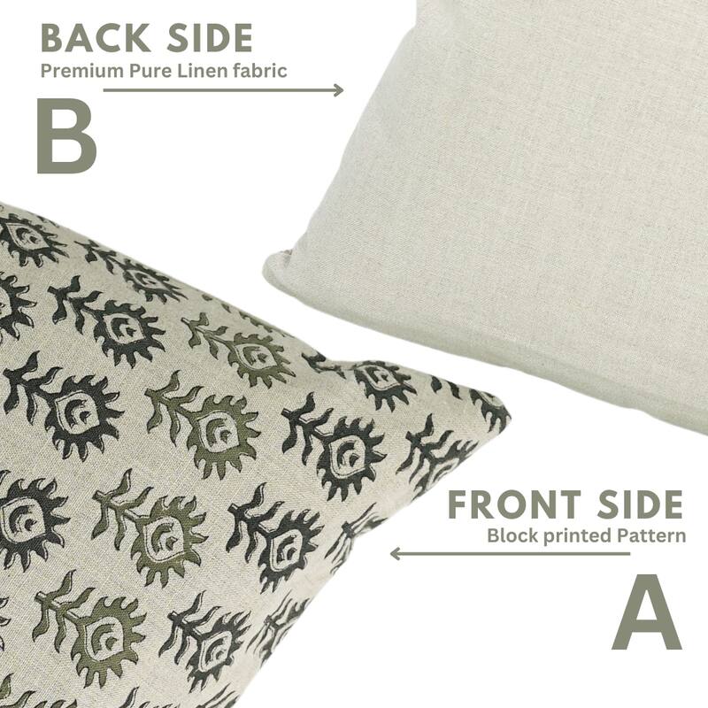 Fabdivine Polka Dots Grey Pure Linen Cushion Cover Soft, 12x20 Inches Handmade Block Print Bedroom or Farmhouse Décor, Shivri