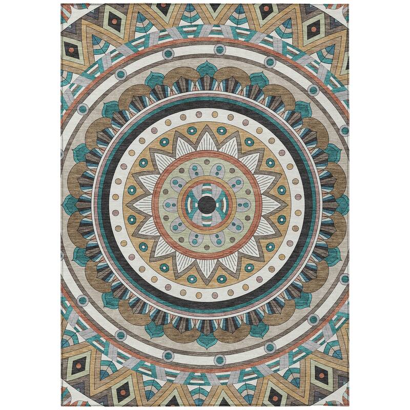 Machine Washable Indoor/ Outdoor Boho Mosaic Chantille Rug