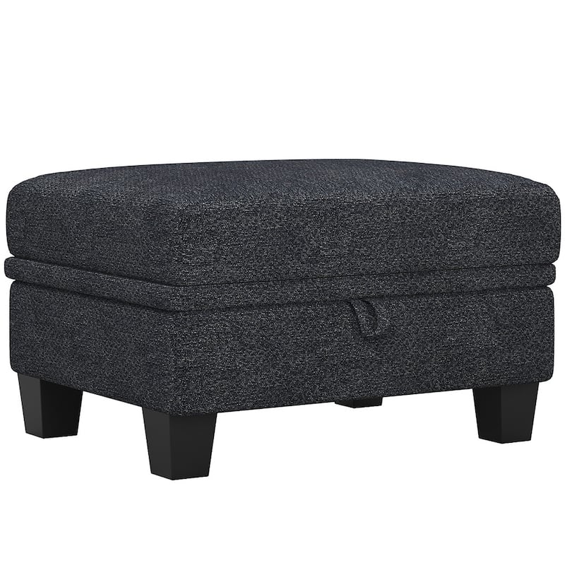 HomeRoots 29" Beige and Black Chenille Storage Ottoman