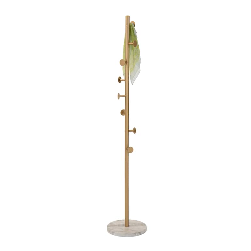 Clanton Metal Hat-Coat Stand with Marble Base and 8 Hooks - 13"W x 13"D x 66.5"H