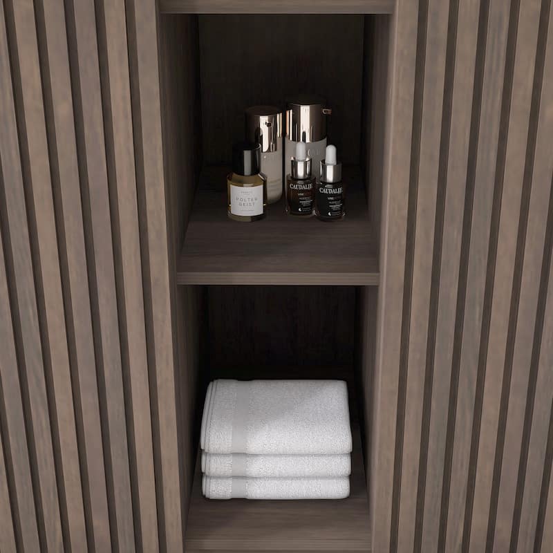 59.6'' Freestanding Bathroom Vanity with White Integrated Solid Surface Sink in Smoked Oak - 59.49'' x 19.11'' x 36.45''