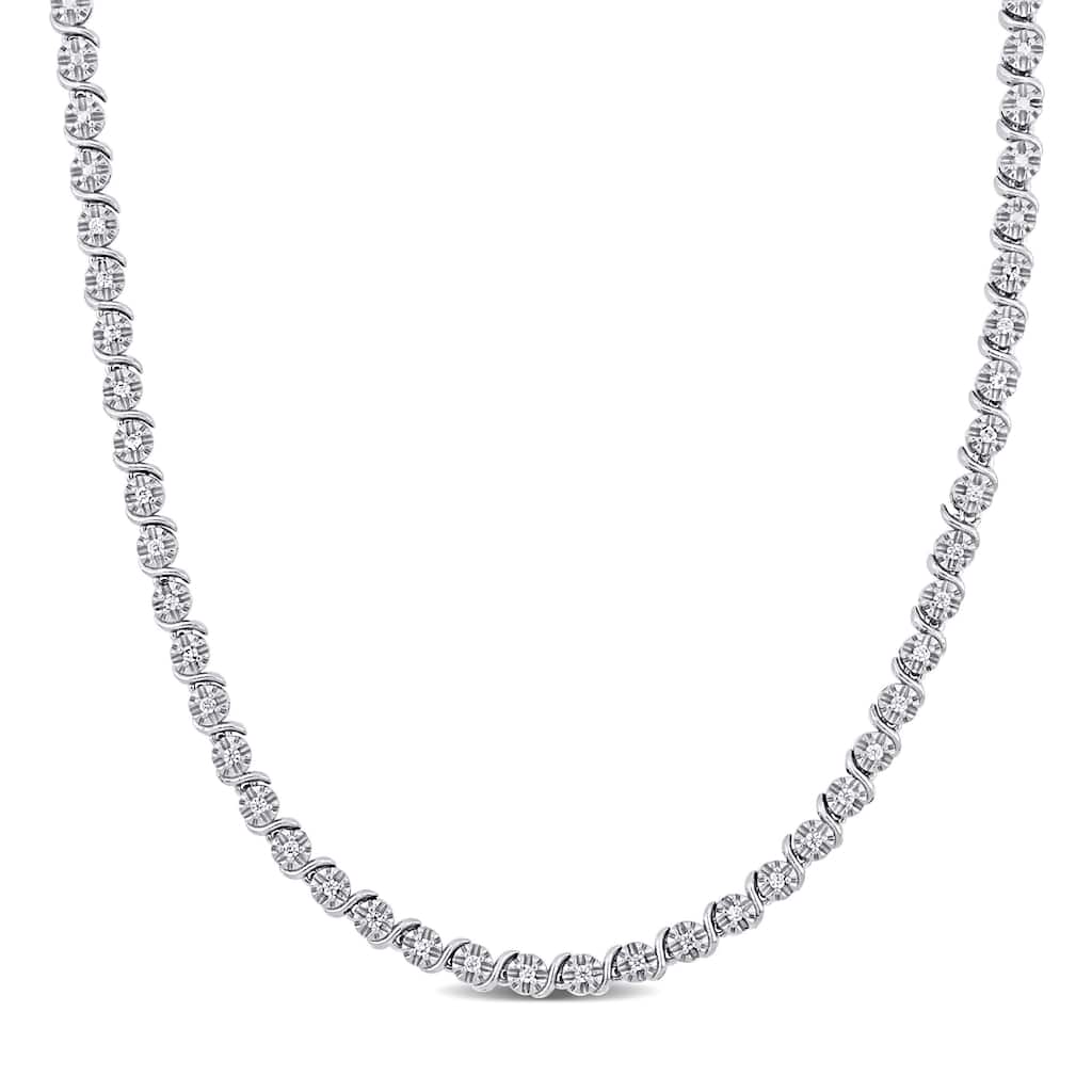 Miadora 1ct TGW Cubic Zirconia Tennis Necklace in Sterling Silver - 17 in x 4.3mm x 2.8 mm