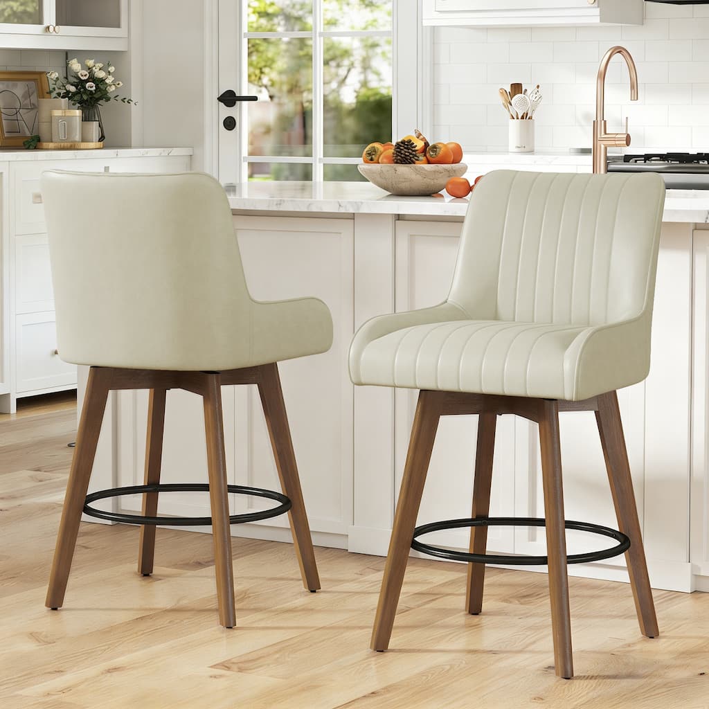 26" Upholstered Counter Height Swivel Bar Stool with Solid Wood Legs - 38.8"H x 20.5"W x 21.7"D