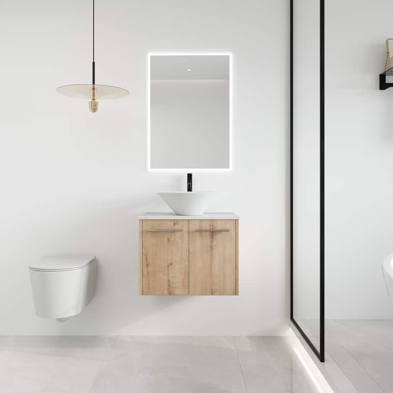Malwee 24"/30" Floating Bathroom Vanity, Wall Mounted Bathroom Vanity with Ceramic Sink,Soft Close Doors