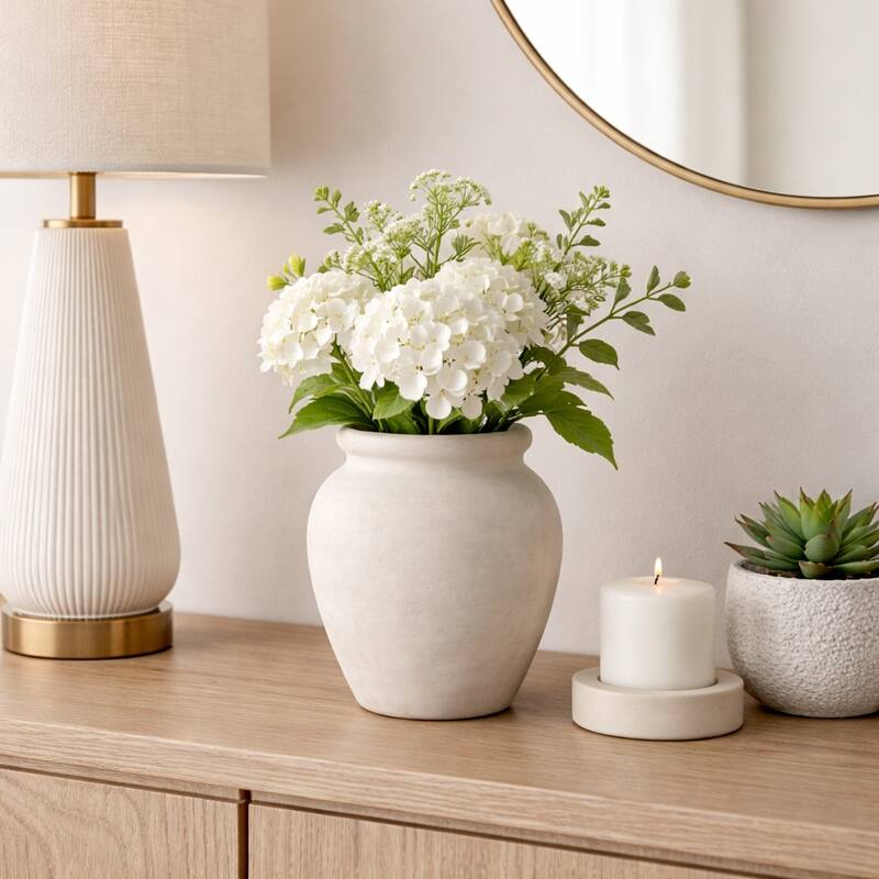 Decorative Round Pottery Vase - Rustic Boho Flower Vase