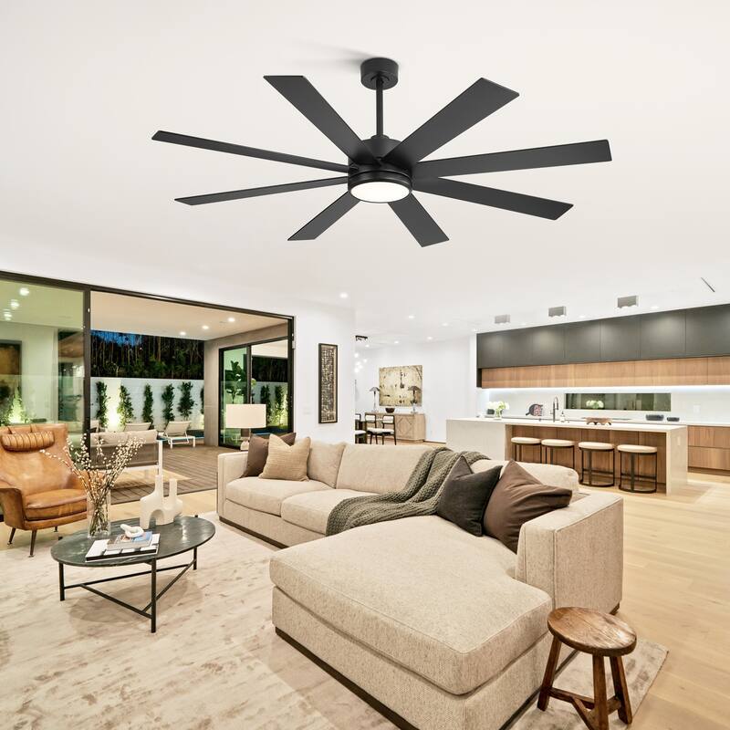 65-inch Black Ceiling Fan with LED Light Remote and Downrod(8-Blade)
