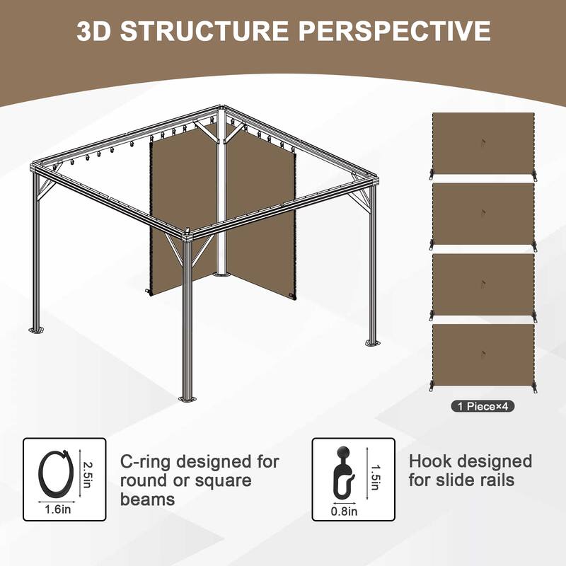 Aoodor Gazebo Curtain Replacement-Universal 4-Panel Sidewalls, Curtain Only