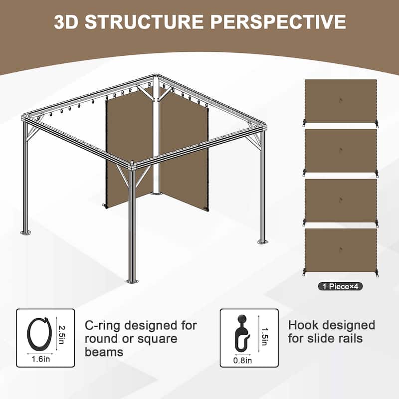 Aoodor Gazebo Curtain Replacement-Universal 4-Panel Sidewalls 10'x12', Curtain Only