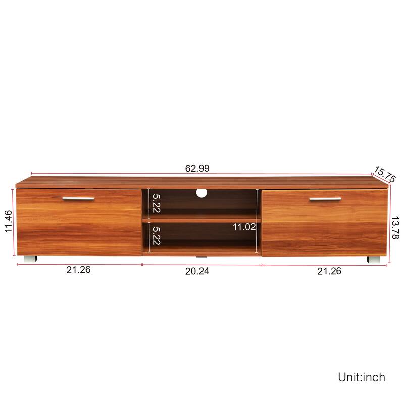 Roomfitters TV Stand for 70 Inch TV, Modern Media Console with Cabinets and Open Shelves, Walnut