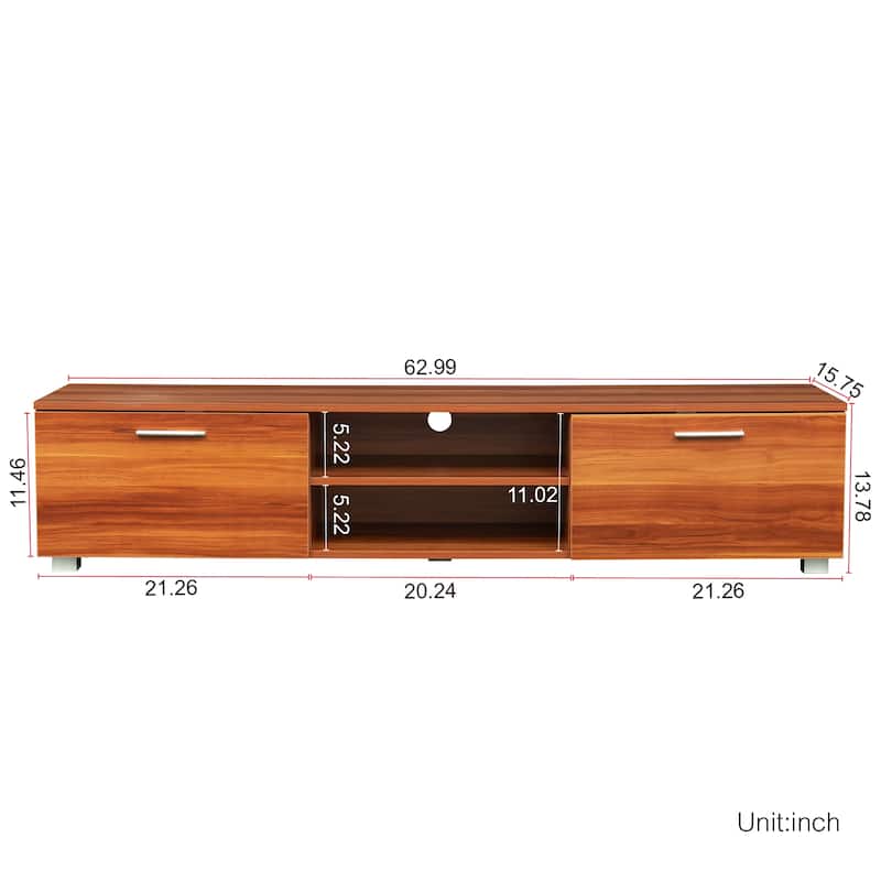 Walnut Modern 62.99" TV Stand with Open Shelves and Storage Cabinets for TVs Up to 70"
